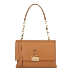 Off-White Tan Leather Top-Handle Shoulder Bag with Gold Hardware